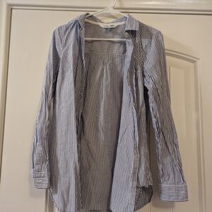 Old Navy Blue and White Striped Button-Down Shirt